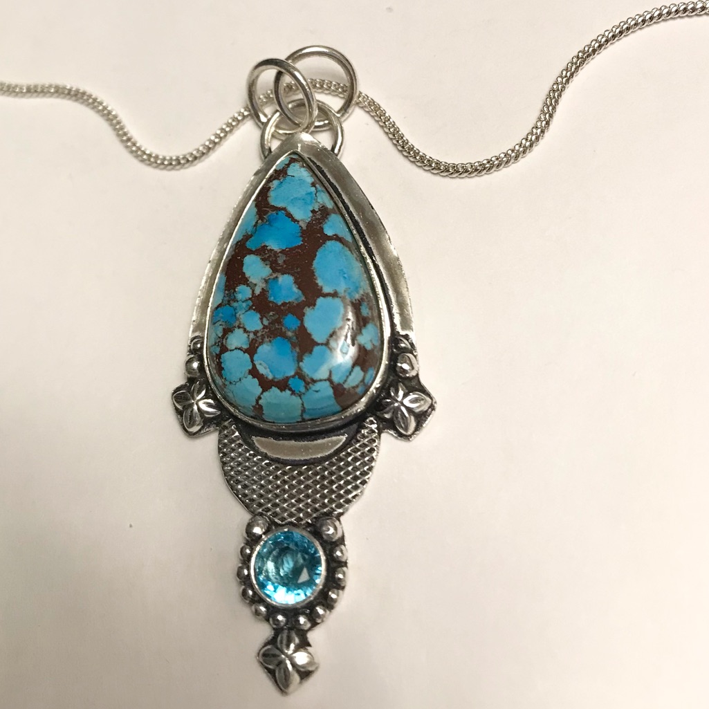 Turquoise Blue Topaz Stamped 925 Sterling Silver Necklace